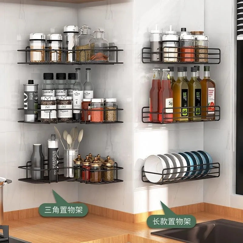 Bathroom Storage Rack Toilet Washroom Wall-Mounted Hole-Free Multi-Functional Iron Mesh Long Strip Organizer