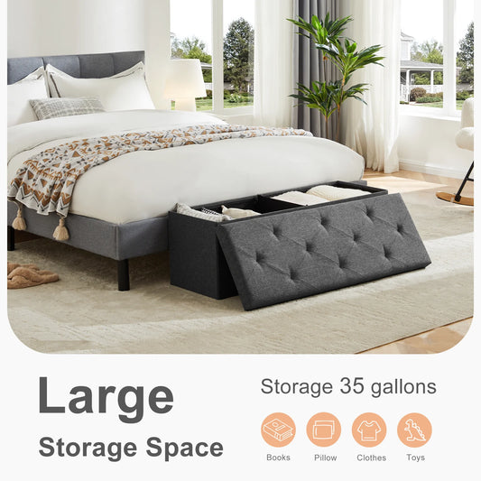 Folding storage ottoman bench with hidden compartment storage