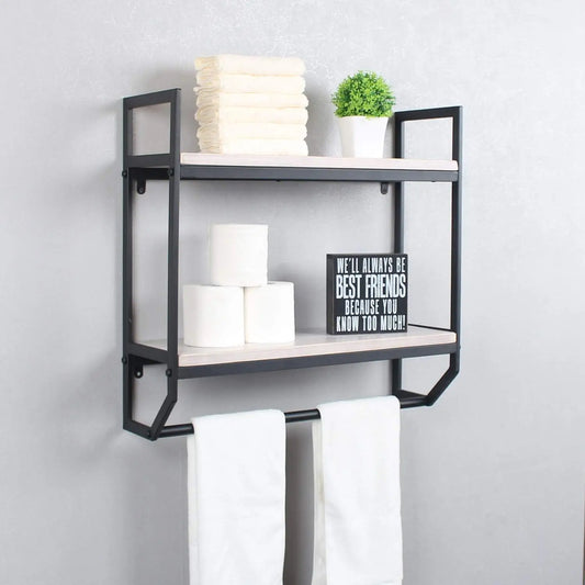 Rustic White Metal Wall Shelf, Over Toilet