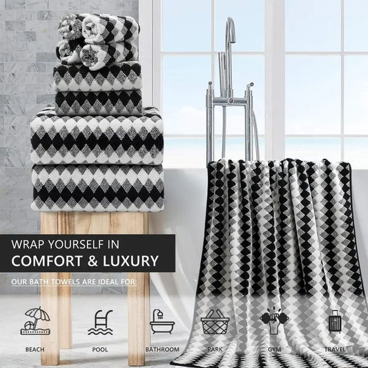 Black White Oversized Large Bath Towel Set
