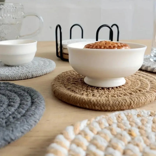 Woven Cotton Coasters Set with Holder