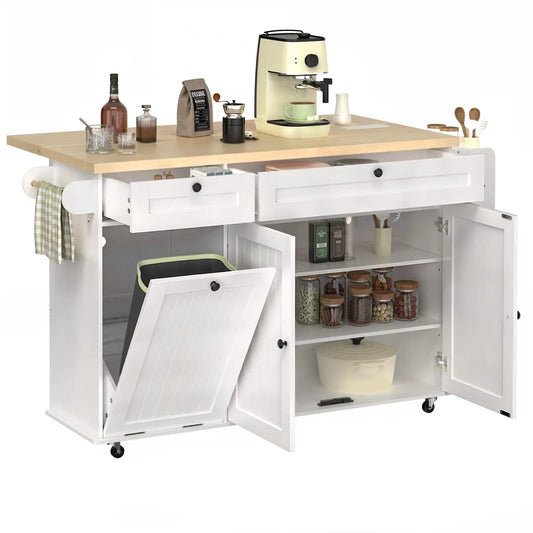 60-inch rolling kitchen island with storage and outlet