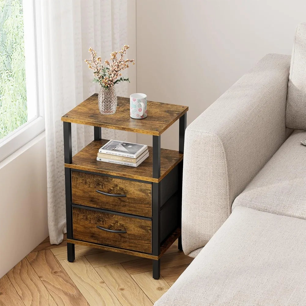 Set of 2 side tables with cloth drawer storage
