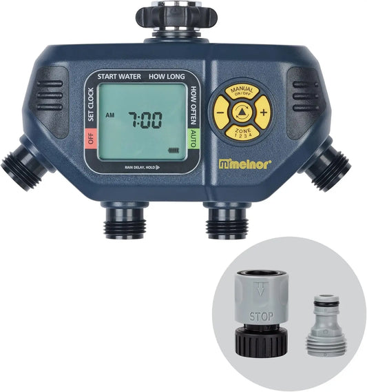4-zone digital water timer with flexible scheduling options