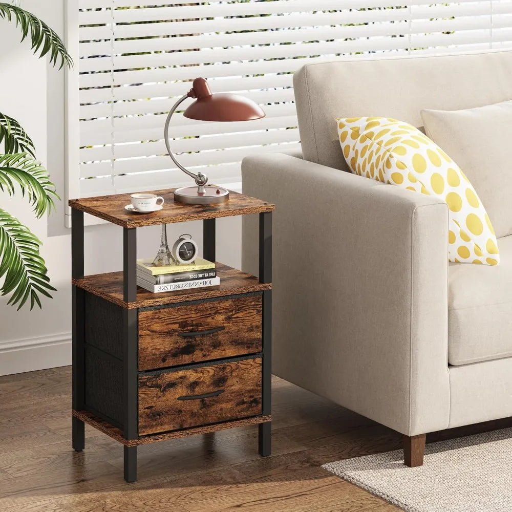 Set of 2 side tables with cloth drawer storage