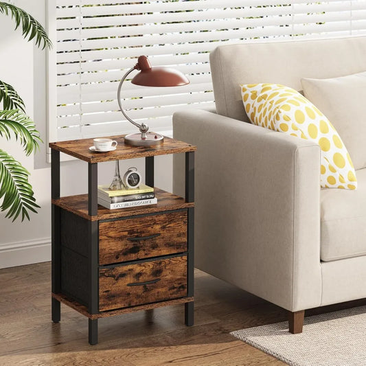 Set of 2 side tables with cloth drawer storage