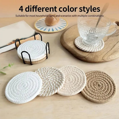 Woven Cotton Coasters Set with Holder