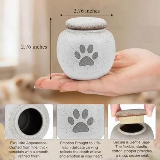 Small ceramic pet urn for ashes memorial keepsake