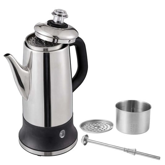 12-cup stainless steel coffee percolator with warming