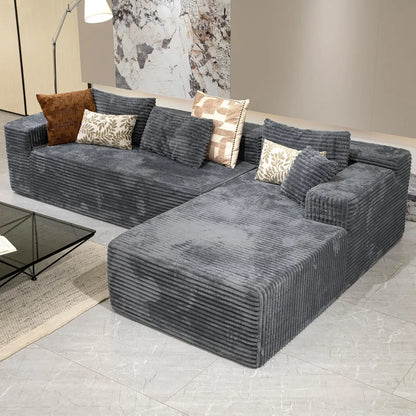 104-inch black corduroy L-shaped sectional couch with chaise
