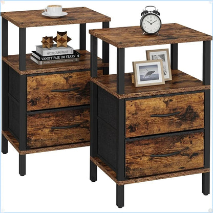 Set of 2 side tables with cloth drawer storage