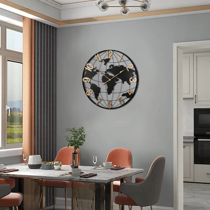 36 Inch World Map Wall Clock - Arabic Numeral