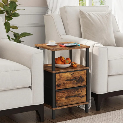 Set of 2 side tables with cloth drawer storage