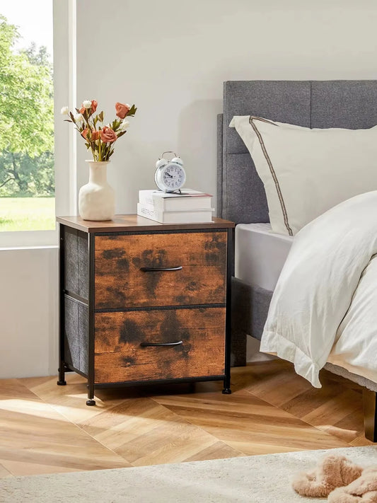 Nightstand w/  2 Fabric Cabinet Drawers