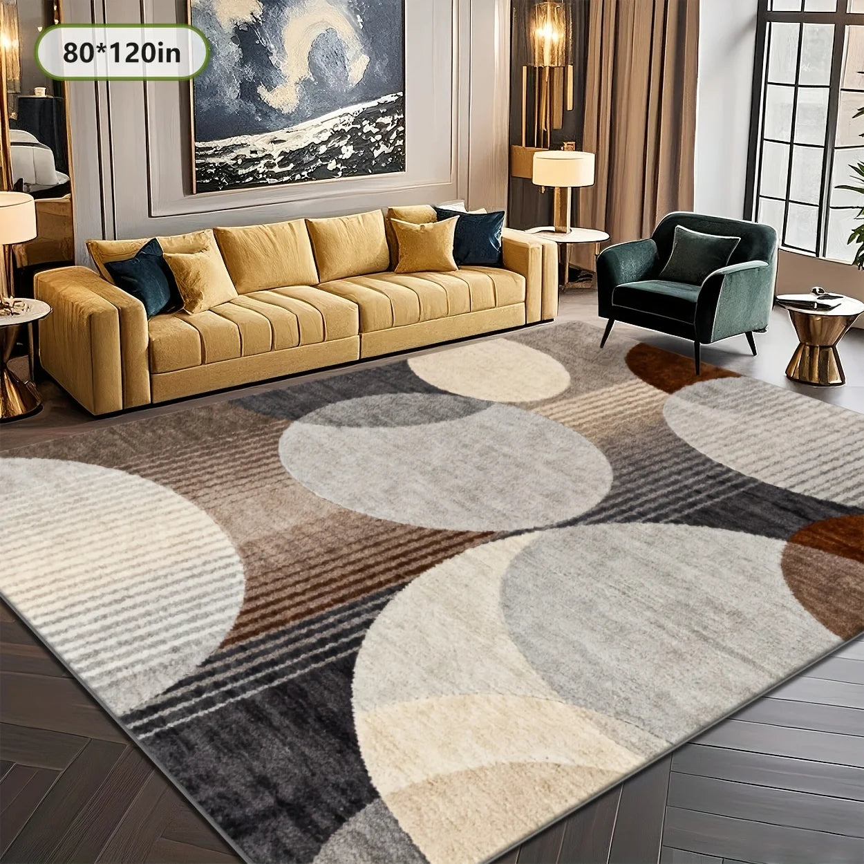 Washable geometric plush rug for indoor and outdoor use