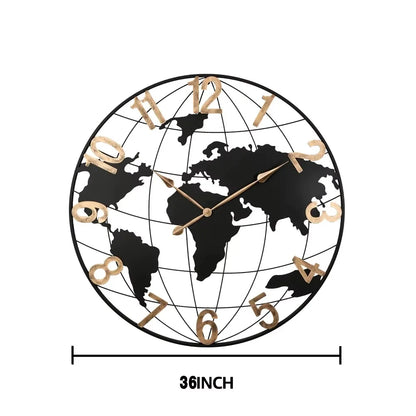 36 Inch World Map Wall Clock - Arabic Numeral