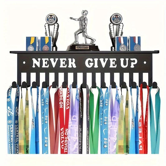 NEVER GIVE UP" Inspirational Medal Display Rack