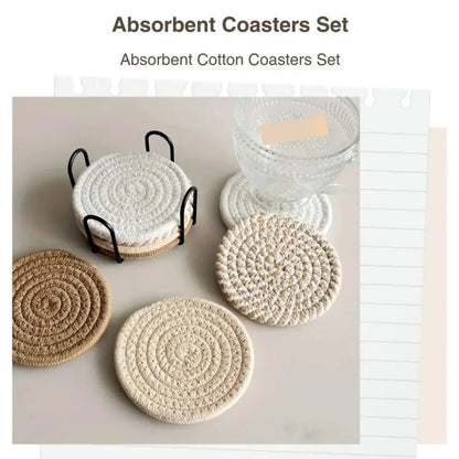 Woven Cotton Coasters Set with Holder