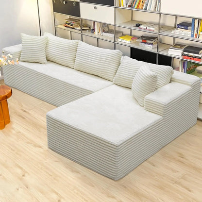 104-inch black corduroy L-shaped sectional couch with chaise