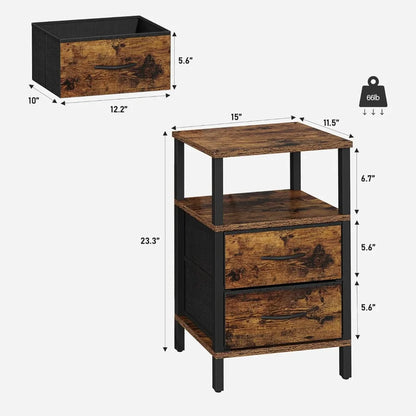 Set of 2 side tables with cloth drawer storage