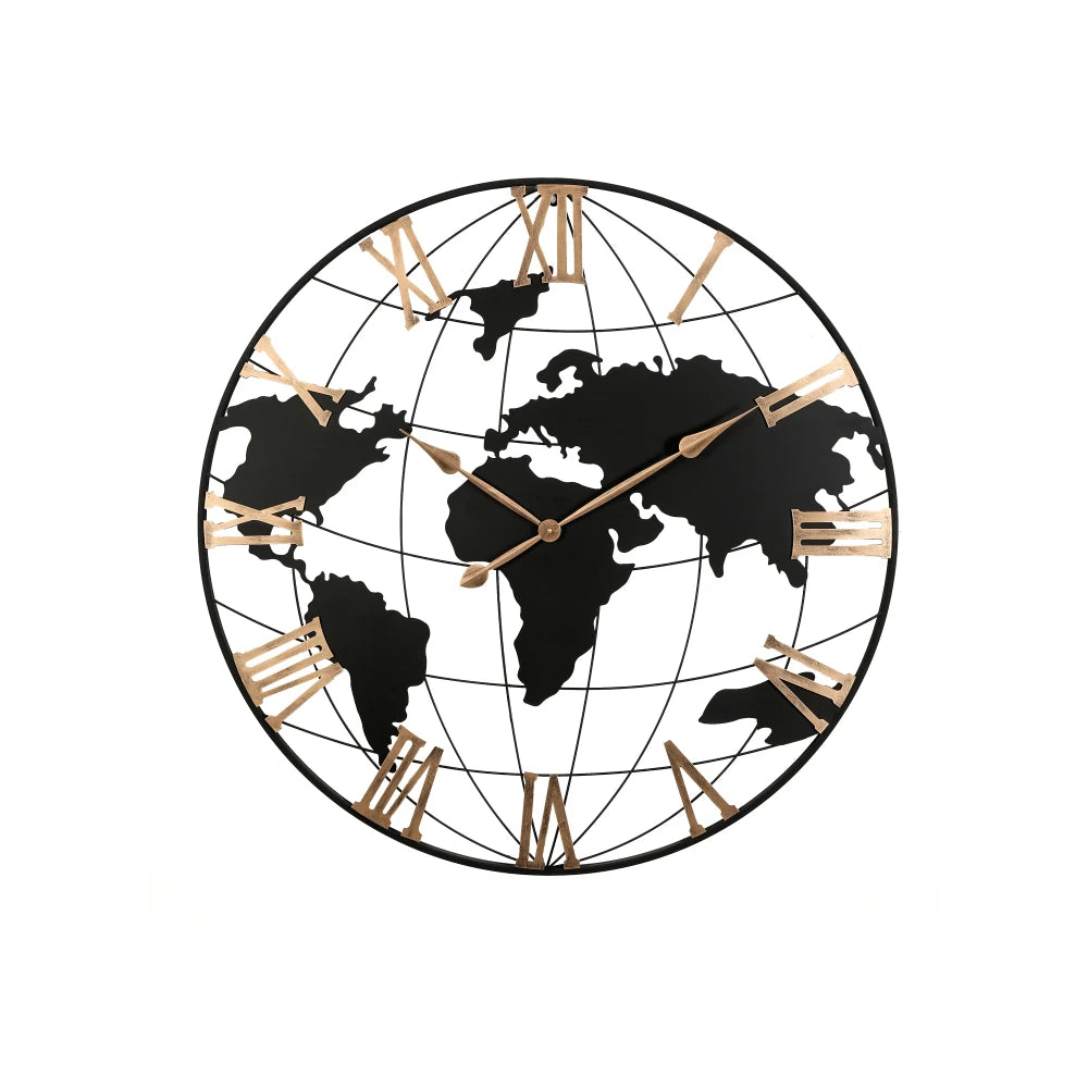 36 Inch World Map Wall Clock - Arabic Numeral