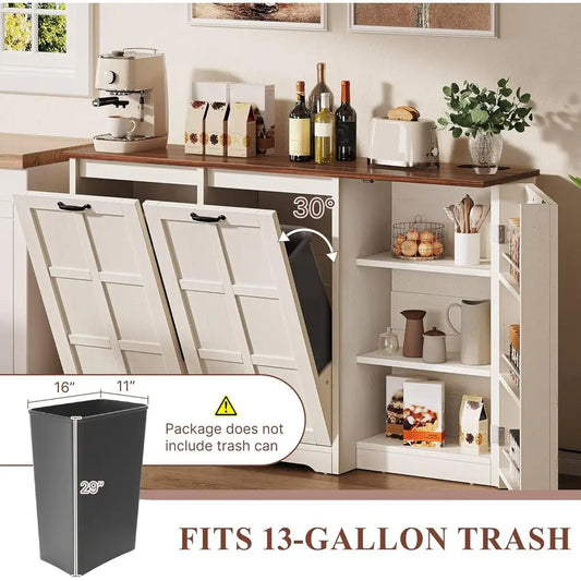 Hidden double trash can cabinet with storage and outlets