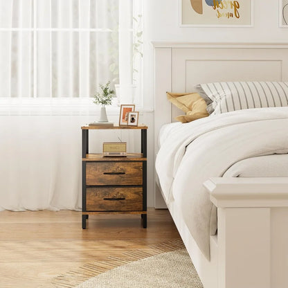 Set of 2 side tables with cloth drawer storage