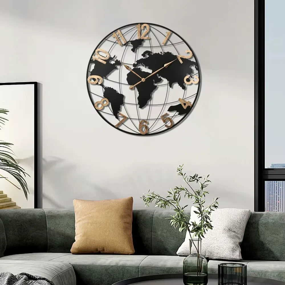 36 Inch World Map Wall Clock - Arabic Numeral