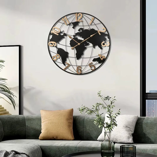 36 Inch World Map Wall Clock - Arabic Numeral