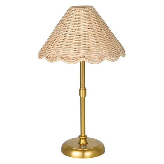 Rechargeable boho rattan lamp with dimmable LED