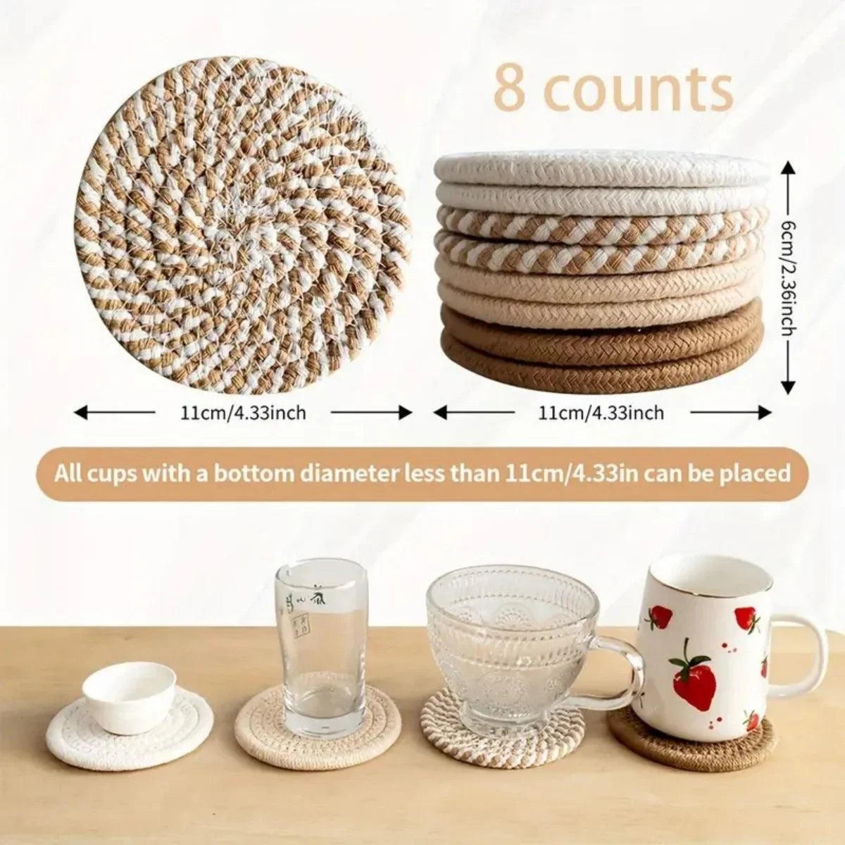 Woven Cotton Coasters Set with Holder