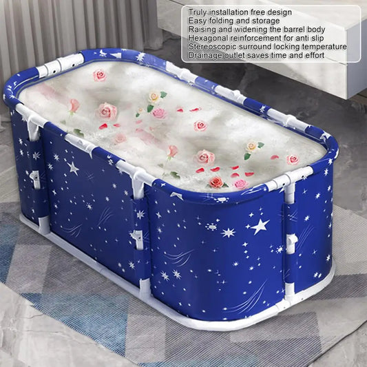 Large foldable family spa soaking bathtub blue