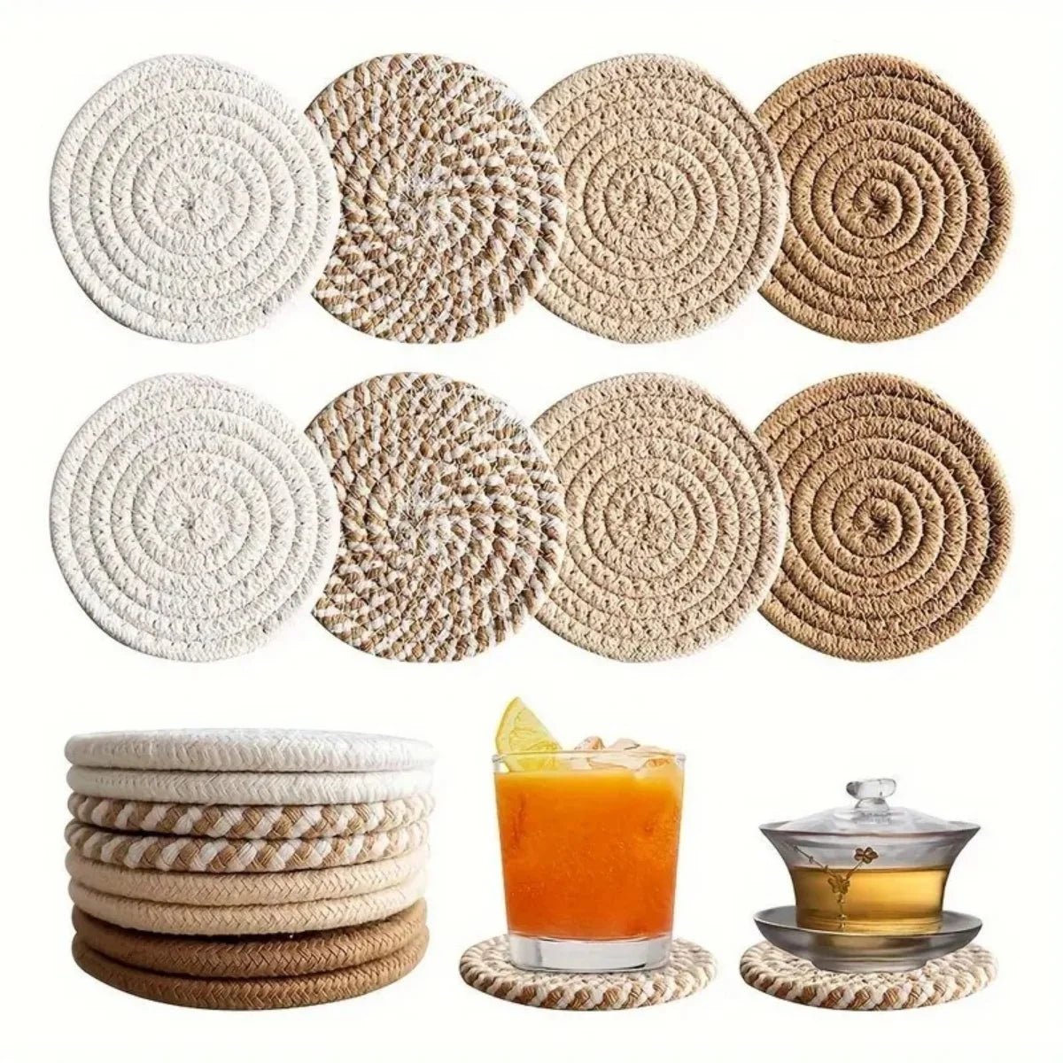 Woven Cotton Coasters Set with Holder