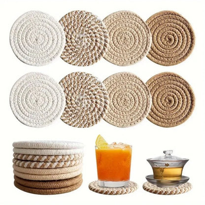Woven Cotton Coasters Set with Holder