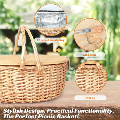 NBVCX Wicker Picnic Basket Set With Charcuterie Boards For Two