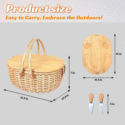 NBVCX Wicker Picnic Basket Set With Charcuterie Boards For Two