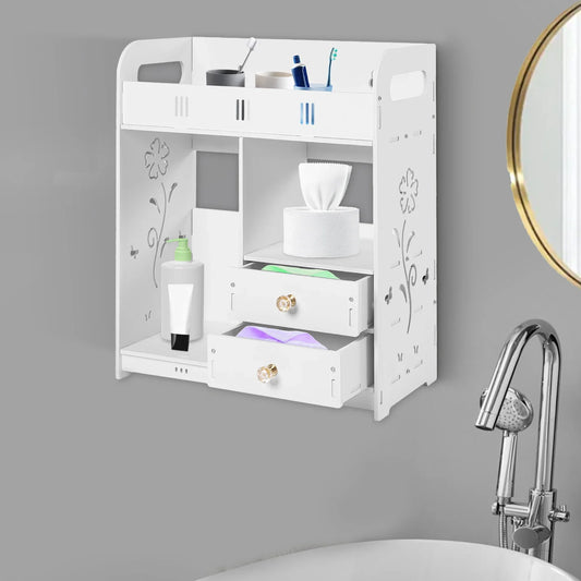 White wall-mounted cabinet w/ two drawers storage