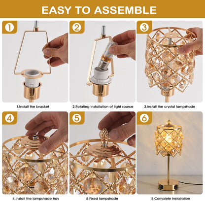 Crystal table lamp with charging ports, gold