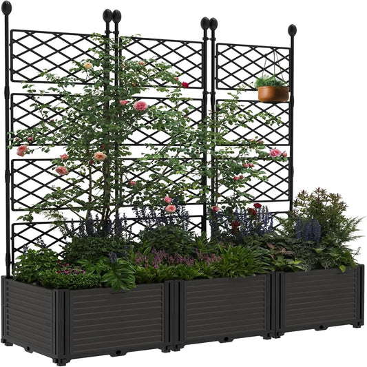 Raised Planter Box with Metal Climbing Trellis