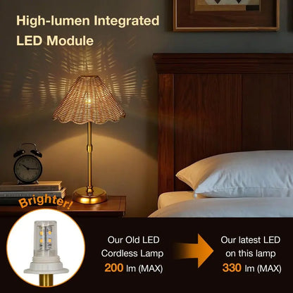 Rechargeable boho rattan lamp with dimmable LED