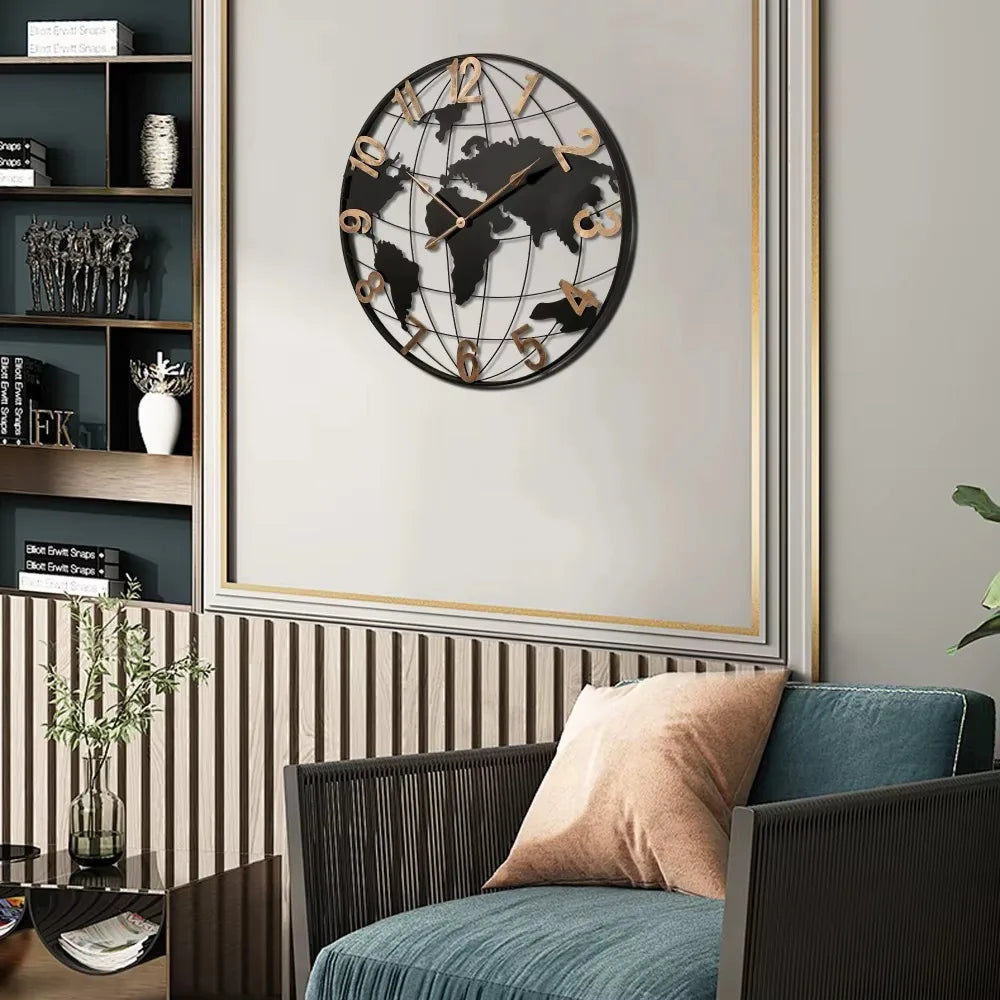 36 Inch World Map Wall Clock - Arabic Numeral