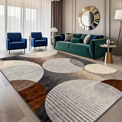 Washable geometric plush rug for indoor and outdoor use