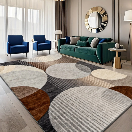 Washable geometric plush rug for indoor and outdoor use