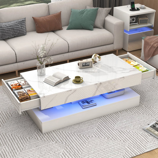 Modern LED coffee table with drawers and storage