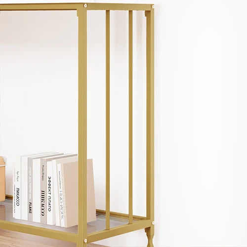 Narrow console table with glass shelf and metal frame