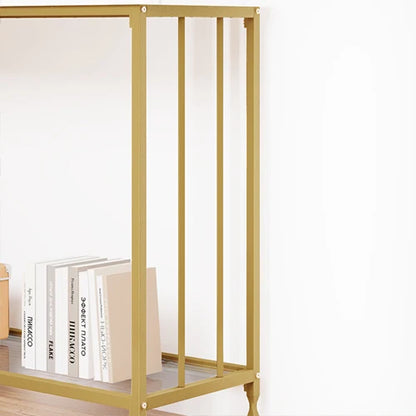 Narrow console table with glass shelf and metal frame
