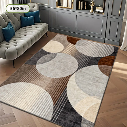 Washable geometric plush rug for indoor and outdoor use
