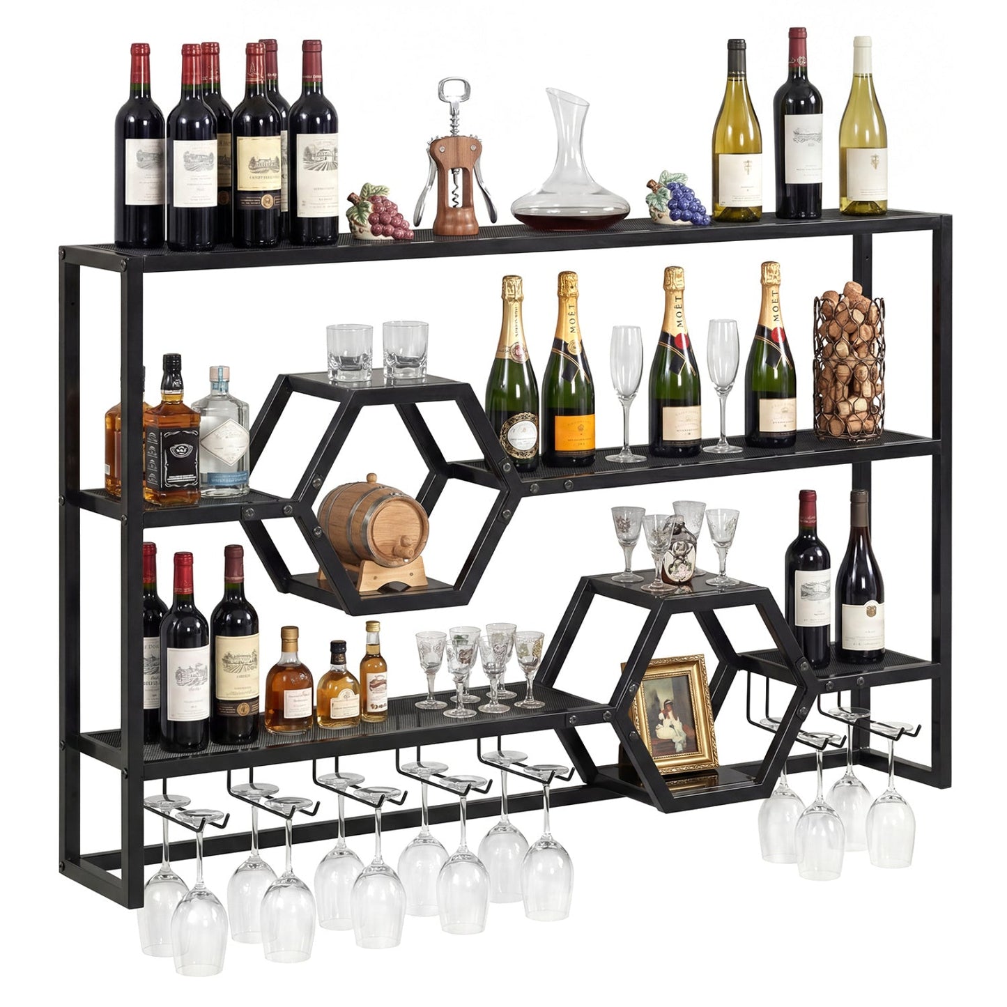 Wall Mounted Wine Rack 47" Large Floating Bar Shelves