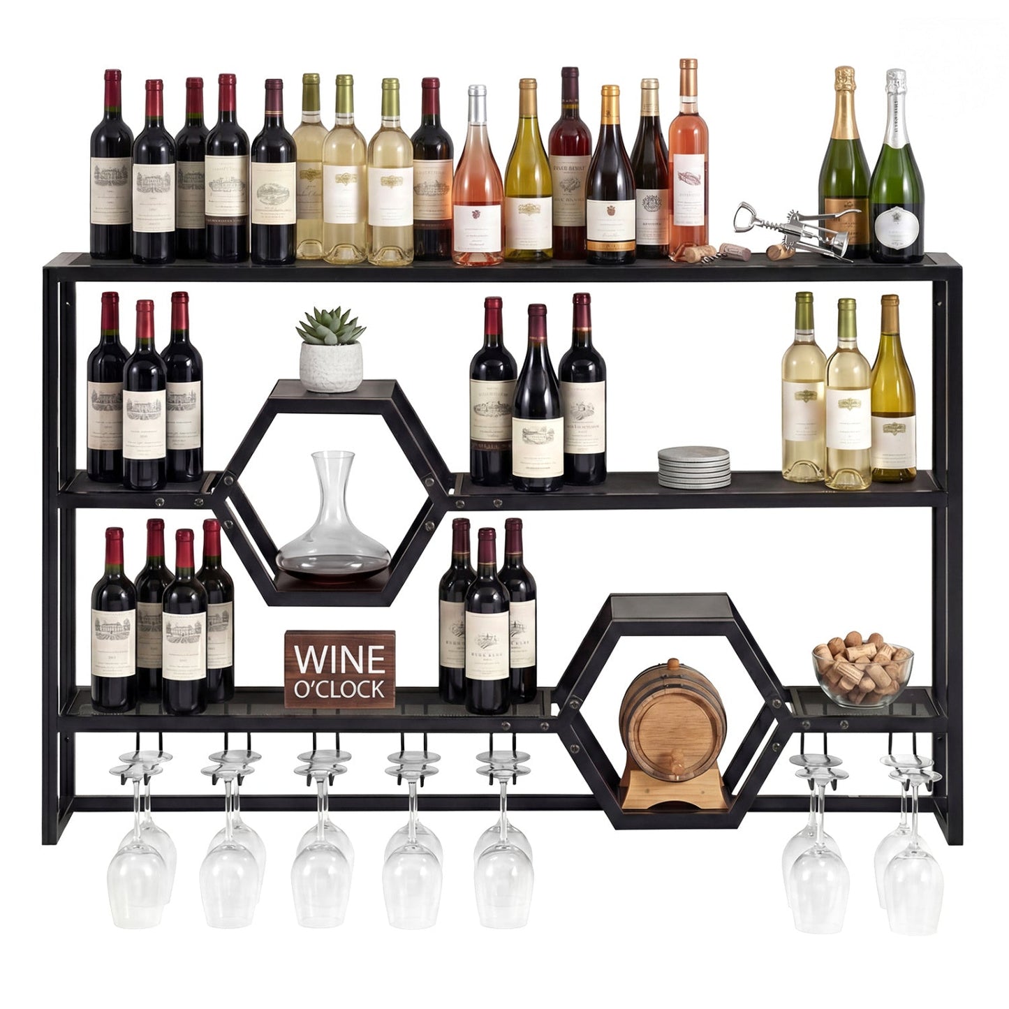 Wall Mounted Wine Rack 47" Large Floating Bar Shelves