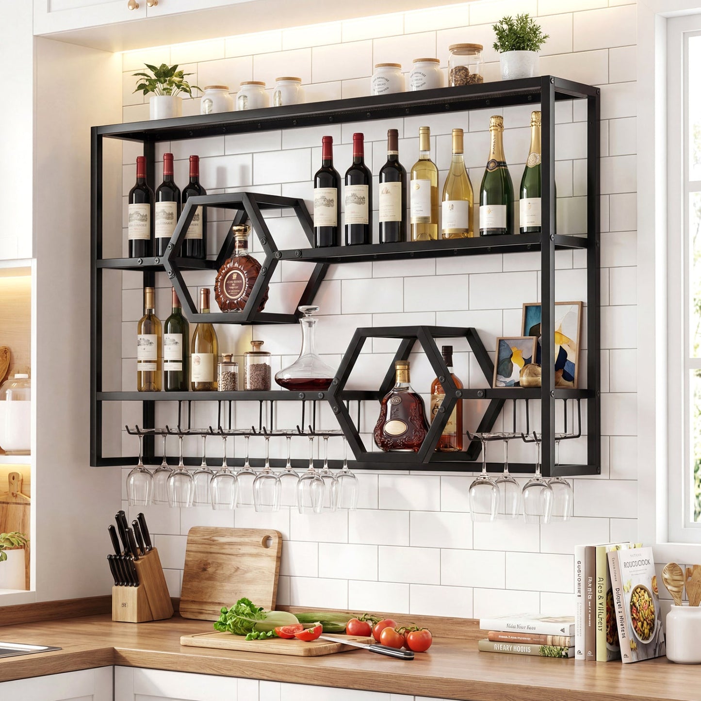 Wall Mounted Wine Rack 47" Large Floating Bar Shelves